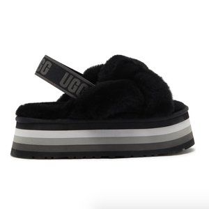 NWT UGG Platform Striped Monochrome Black Emo/Goth Sandals Slippers
